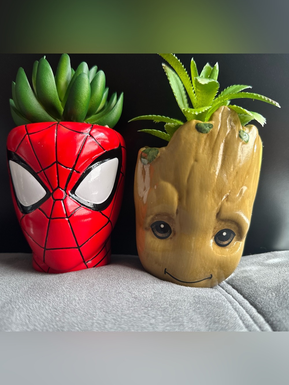 Marvel Red Spider-Man and Brown Groot Ceramic Planter Bundle